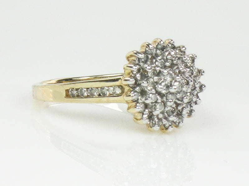 Vintage 10k Two Tone Gold Natural Diamond Round Cluster Ring, Engagement Ring, Size 6.75