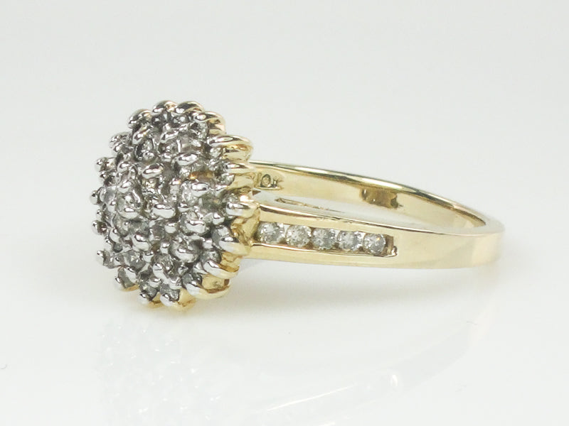 Vintage 10k Two Tone Gold Natural Diamond Round Cluster Ring, Engagement Ring, Size 6.75