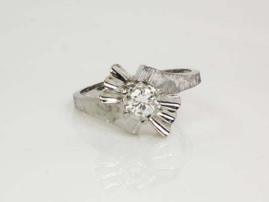 Vintage 14k White Gold Round Natural Diamond Solitaire Engagement Ring Approx .25 Carats Circa 1960's