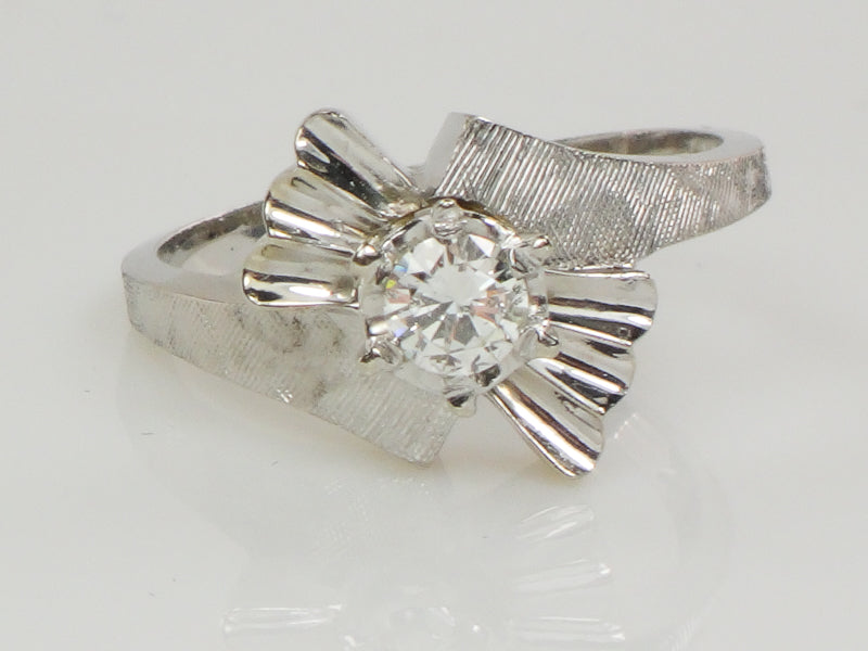 Vintage 14k White Gold Round Natural Diamond Solitaire Engagement Ring Approx .25 Carats Circa 1960's