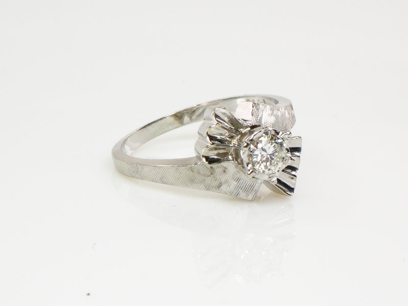 Vintage 14k White Gold Round Natural Diamond Solitaire Engagement Ring Approx .25 Carats Circa 1960's