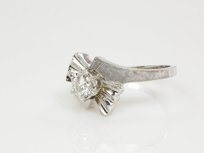 Vintage 14k White Gold Round Natural Diamond Solitaire Engagement Ring Approx .25 Carats Circa 1960's