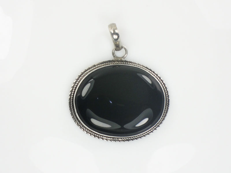 Vintage Large Sterling Silver Black Onyx Pendant