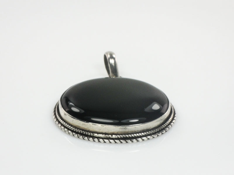 Vintage Large Sterling Silver Black Onyx Pendant