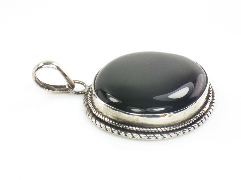 Vintage Large Sterling Silver Black Onyx Pendant