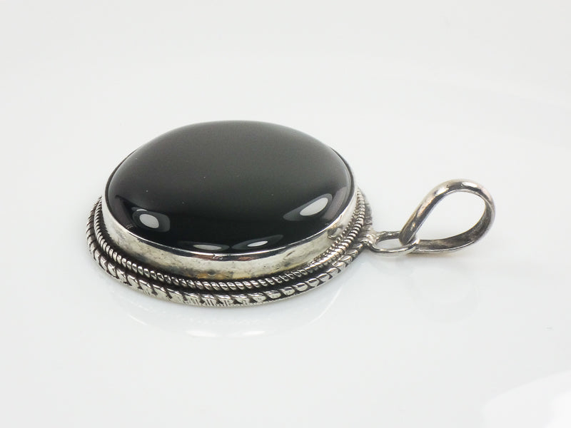 Vintage Large Sterling Silver Black Onyx Pendant