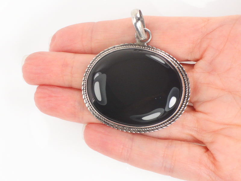 Vintage Large Sterling Silver Black Onyx Pendant