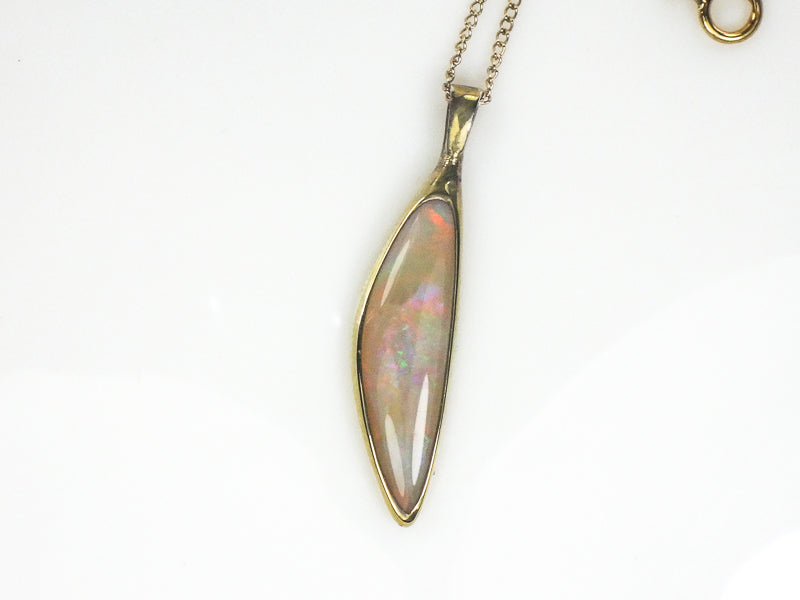 Vintage Gold Filled Large Natural Opal Pendant Necklace 18"