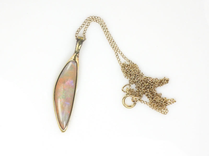 Vintage Gold Filled Large Natural Opal Pendant Necklace 18"