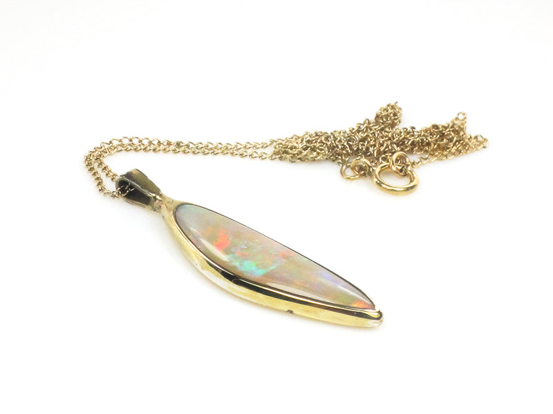 Vintage Gold Filled Large Natural Opal Pendant Necklace 18"