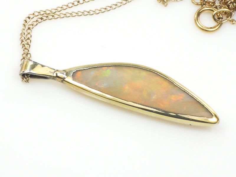 Vintage Gold Filled Large Natural Opal Pendant Necklace 18"