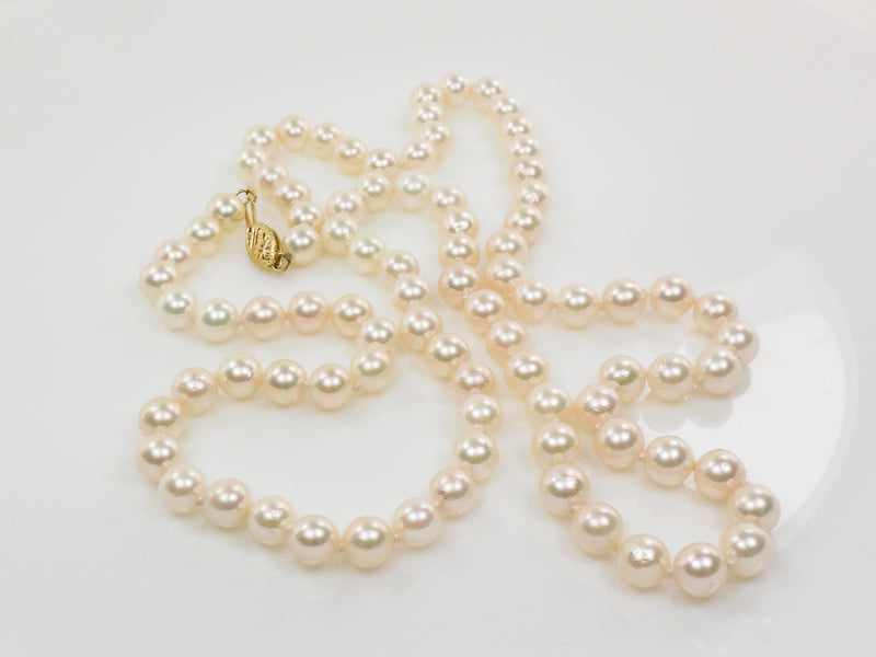 Vintage 14k Yellow Gold Cultured Pearl Necklace, 6.0 - 6.4 mm Strand of Pearls, Bridal Necklace 24"