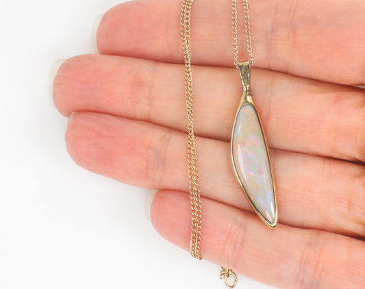 Vintage Gold Filled Large Natural Opal Pendant Necklace 18"