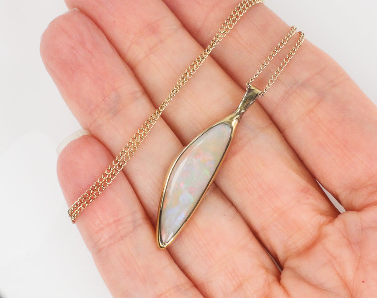 Vintage Gold Filled Large Natural Opal Pendant Necklace 18"