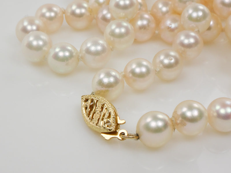 Vintage 14k Yellow Gold Cultured Pearl Necklace, 6.0 - 6.4 mm Strand of Pearls, Bridal Necklace 24"