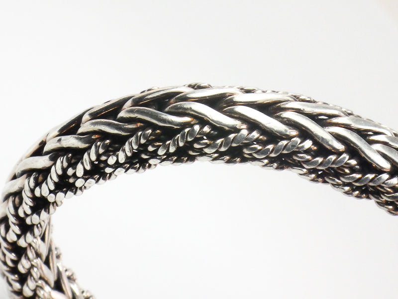 Phillip Gavriel Sterling Silver Half Round Woven Chain Black Sapphire Bracelet 7.5" (Pre-Owned)