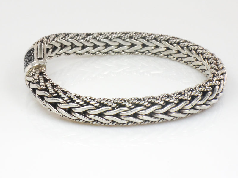 Phillip Gavriel Sterling Silver Half Round Woven Chain Black Sapphire Bracelet 7.5" (Pre-Owned)