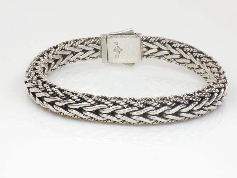 Phillip Gavriel Sterling Silver Half Round Woven Chain Black Sapphire Bracelet 7.5" (Pre-Owned)