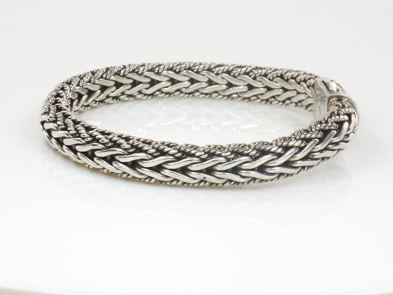 Phillip Gavriel Sterling Silver Half Round Woven Chain Black Sapphire Bracelet 7.5" (Pre-Owned)