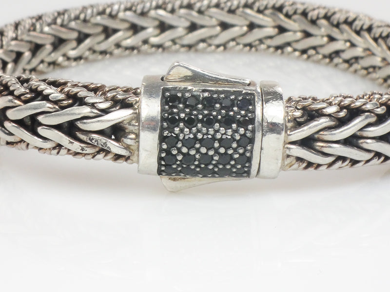 Phillip Gavriel Sterling Silver Half Round Woven Chain Black Sapphire Bracelet 7.5" (Pre-Owned)