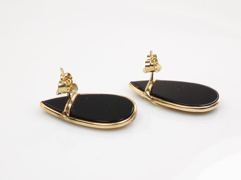Vintage 14k Yellow Gold Black Onyx Teardrop Shaped Stud Earrings with Post Backs