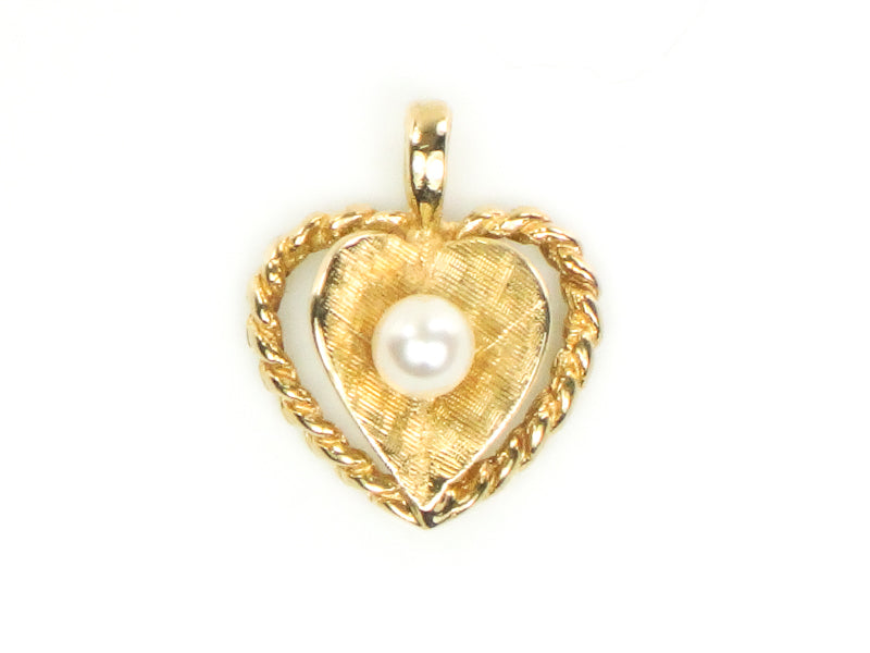 Vintage Small 14k Yellow Gold Cultured Pearl Heart Pendant