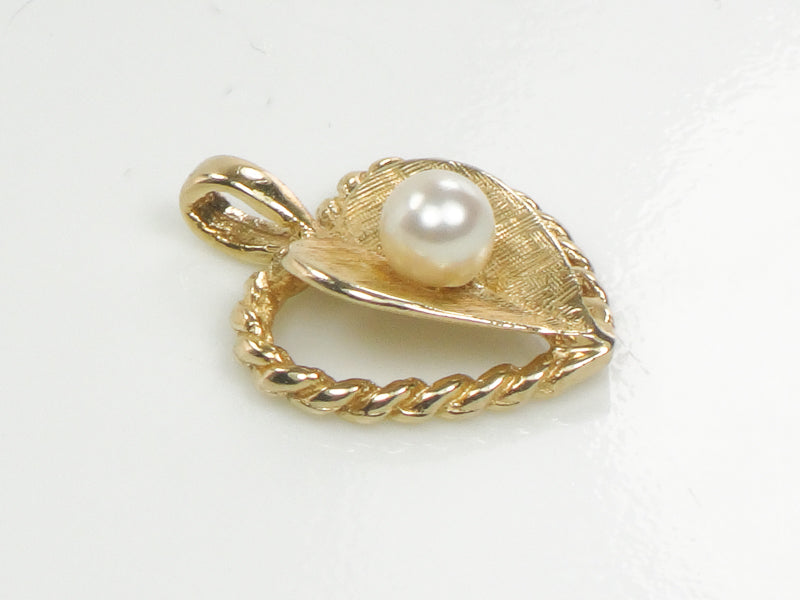 Vintage Small 14k Yellow Gold Cultured Pearl Heart Pendant