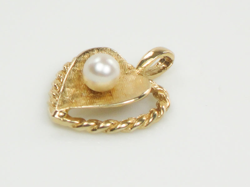 Vintage Small 14k Yellow Gold Cultured Pearl Heart Pendant