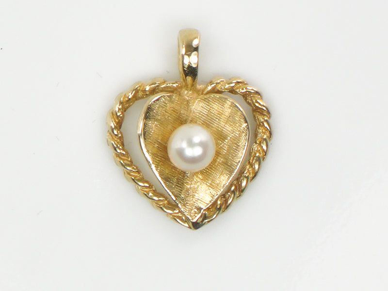 Vintage Small 14k Yellow Gold Cultured Pearl Heart Pendant