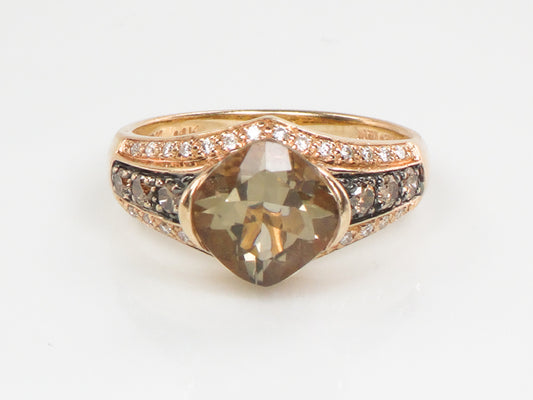 Vintage Le Vian 14k Rose Gold Smoky Quartz and Diamond Ring Size 7