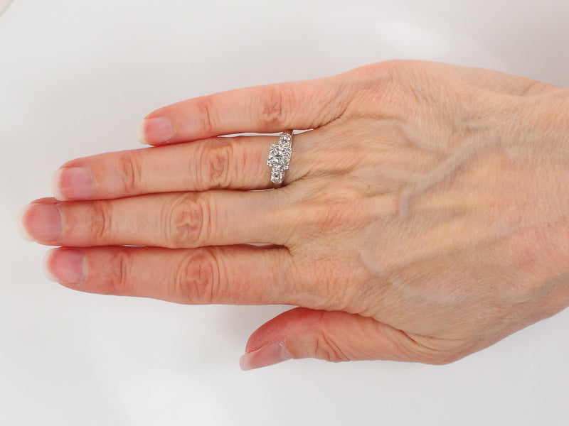 Vintage 14k White Gold Round Cut Natural Diamond Engagement Ring Circa 1950's Size 5