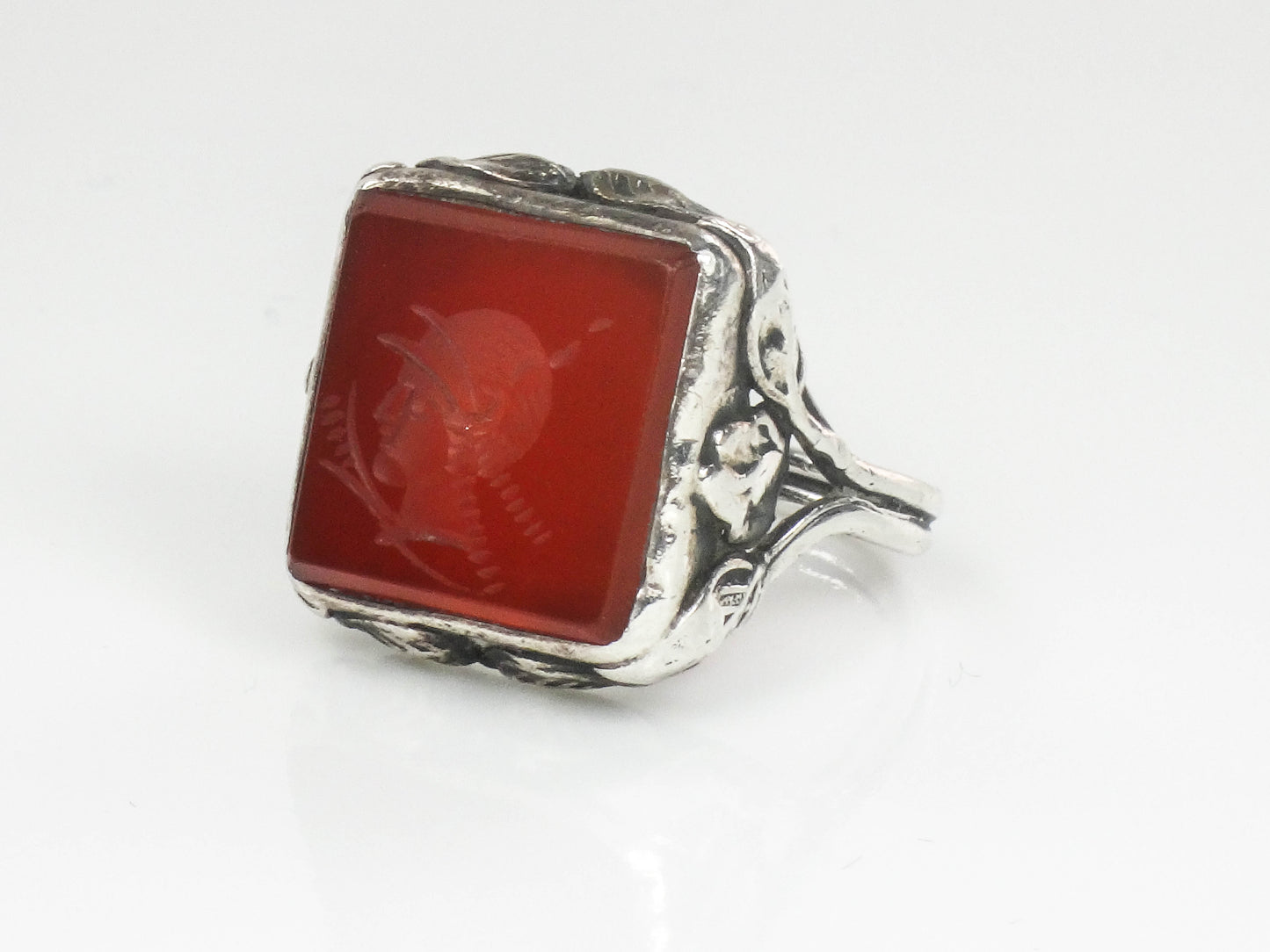 Vintage Antique Sterling Silver Carnelian Intaglio Ring, Ladies Size 5.75