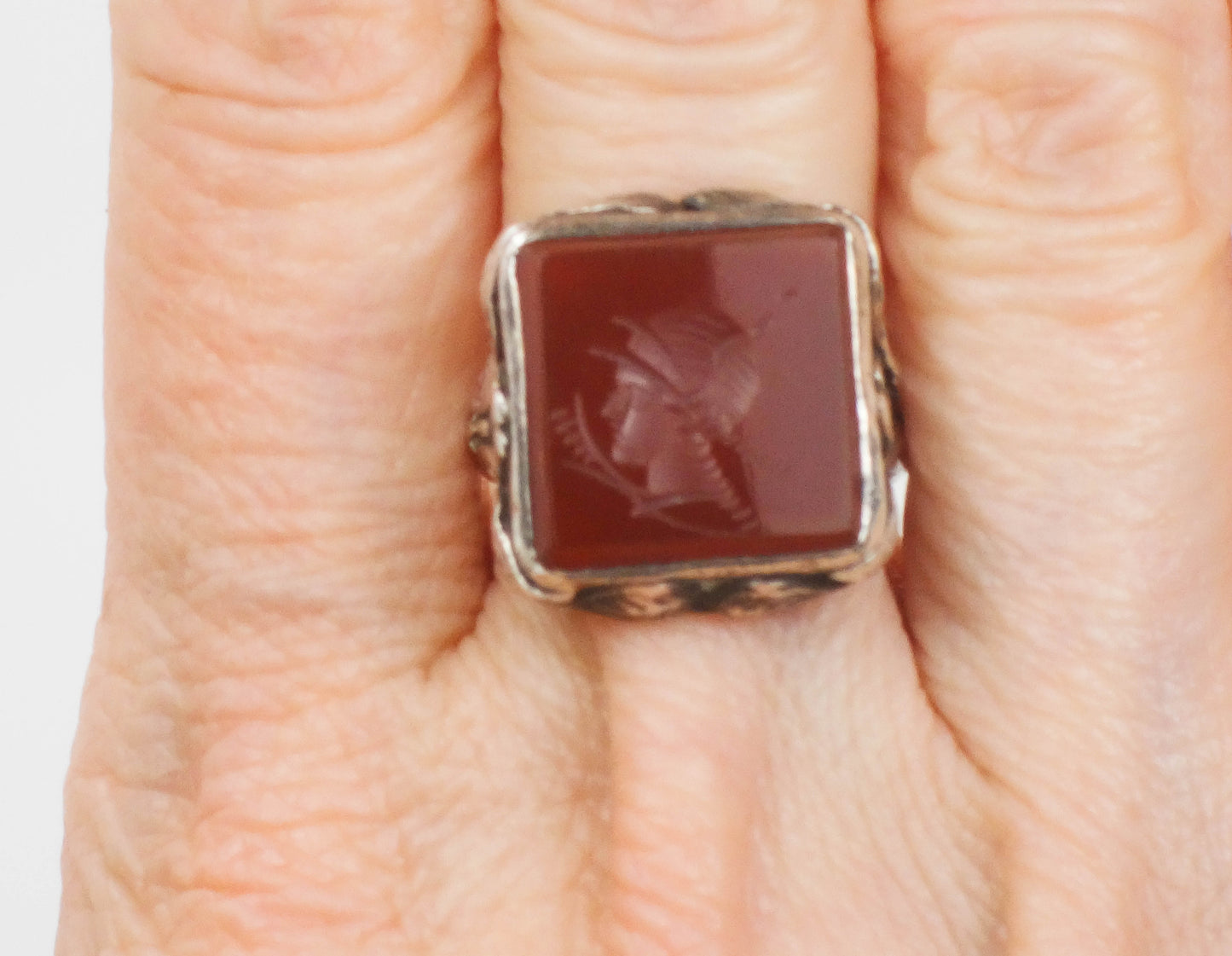 Vintage Antique Sterling Silver Carnelian Intaglio Ring, Ladies Size 5.75