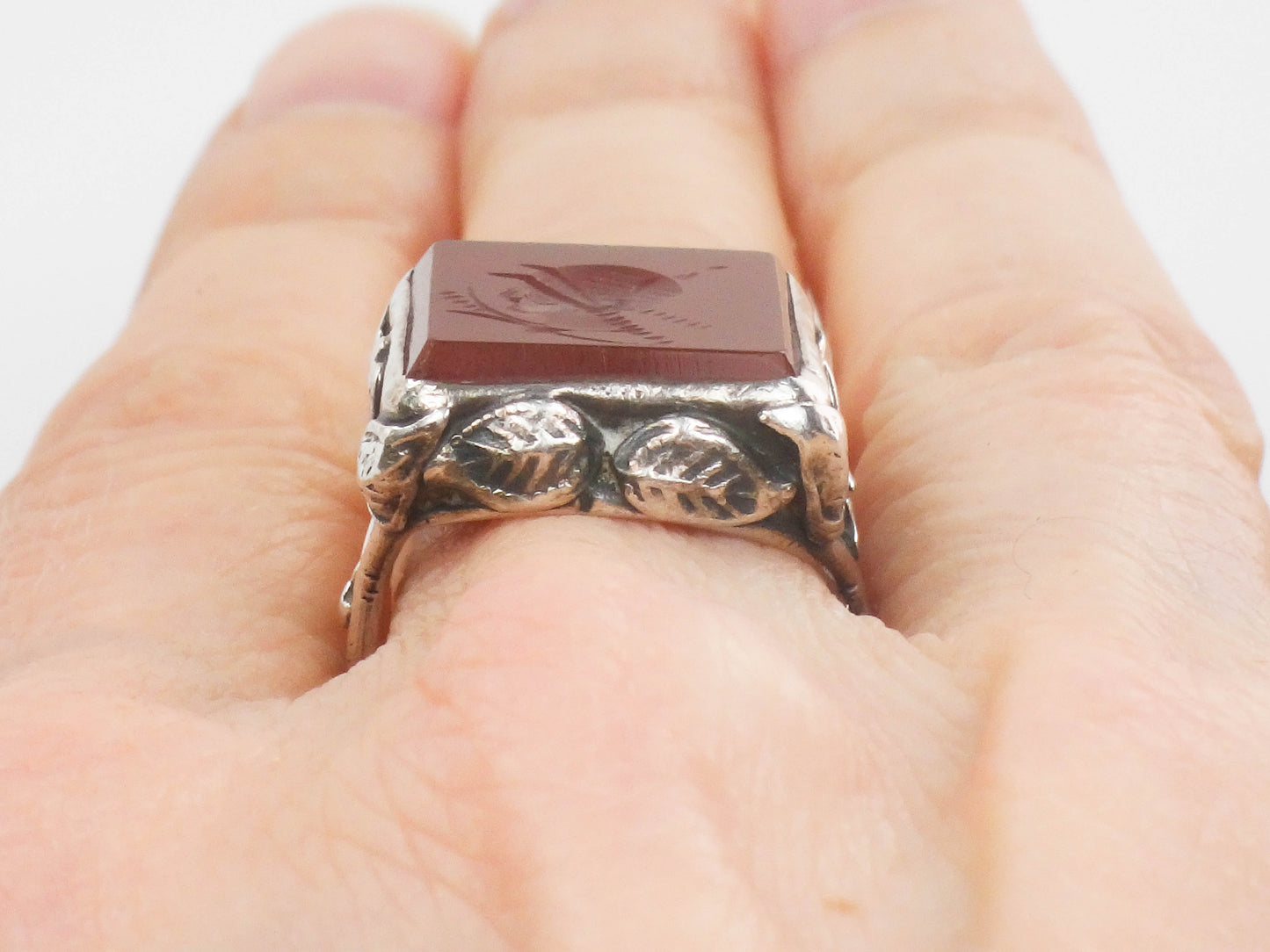 Vintage Antique Sterling Silver Carnelian Intaglio Ring, Ladies Size 5.75