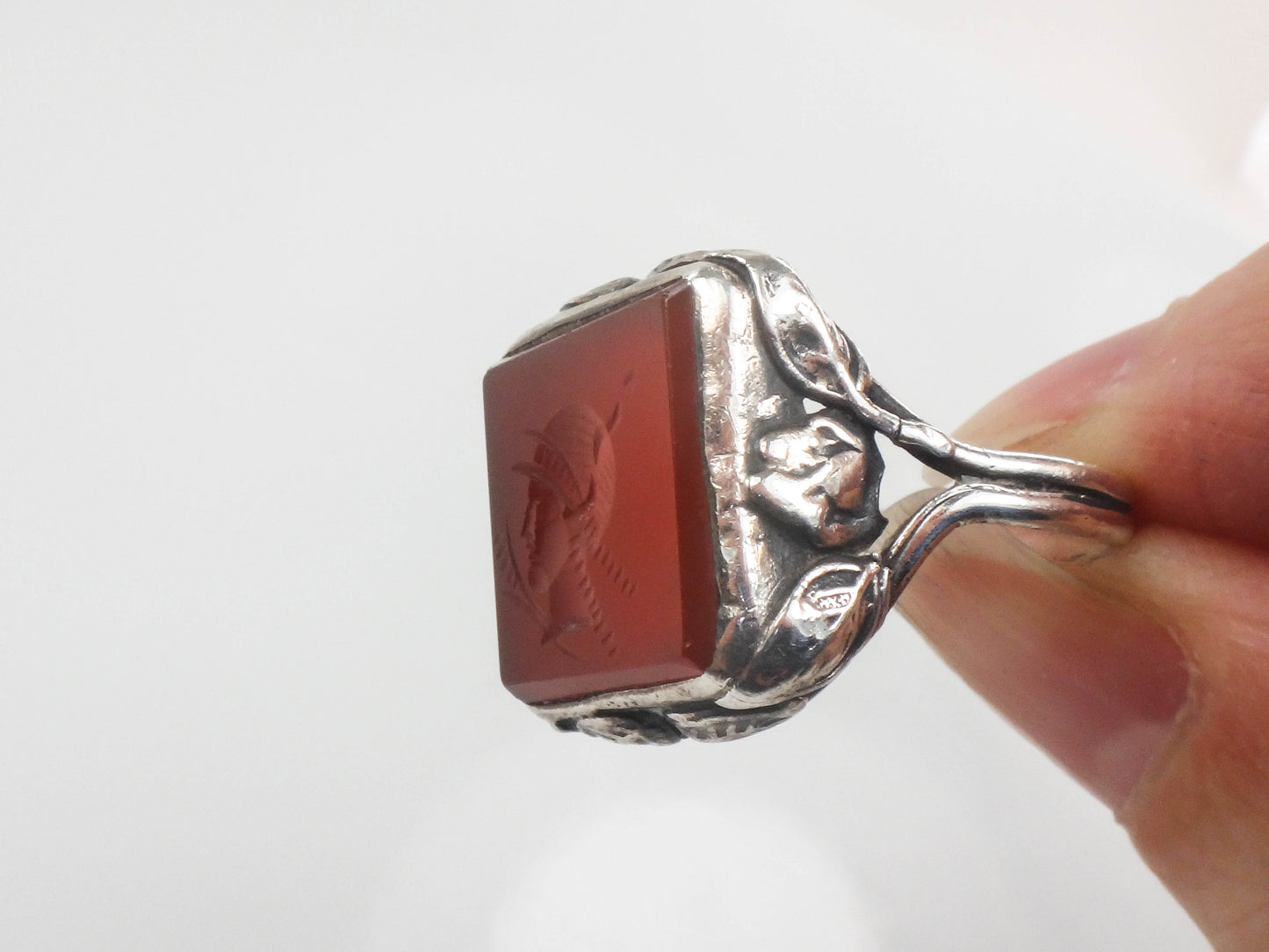 Vintage Antique Sterling Silver Carnelian Intaglio Ring, Ladies Size 5.75