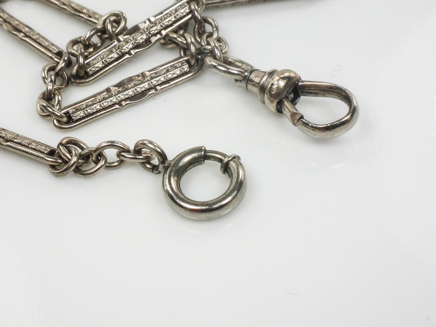 Art Deco White Gold Filled GF Link and Bar Pocket Watch Chain 13 1/8"