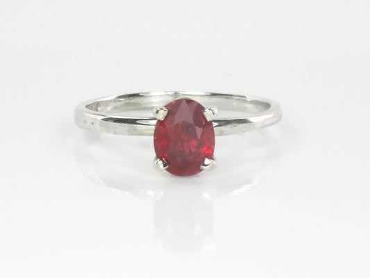 Estate 18k White Gold Oval Cut Ruby Solitaire Ring, Approx. 1.5 Carat Ruby Engagement Ring Size 9