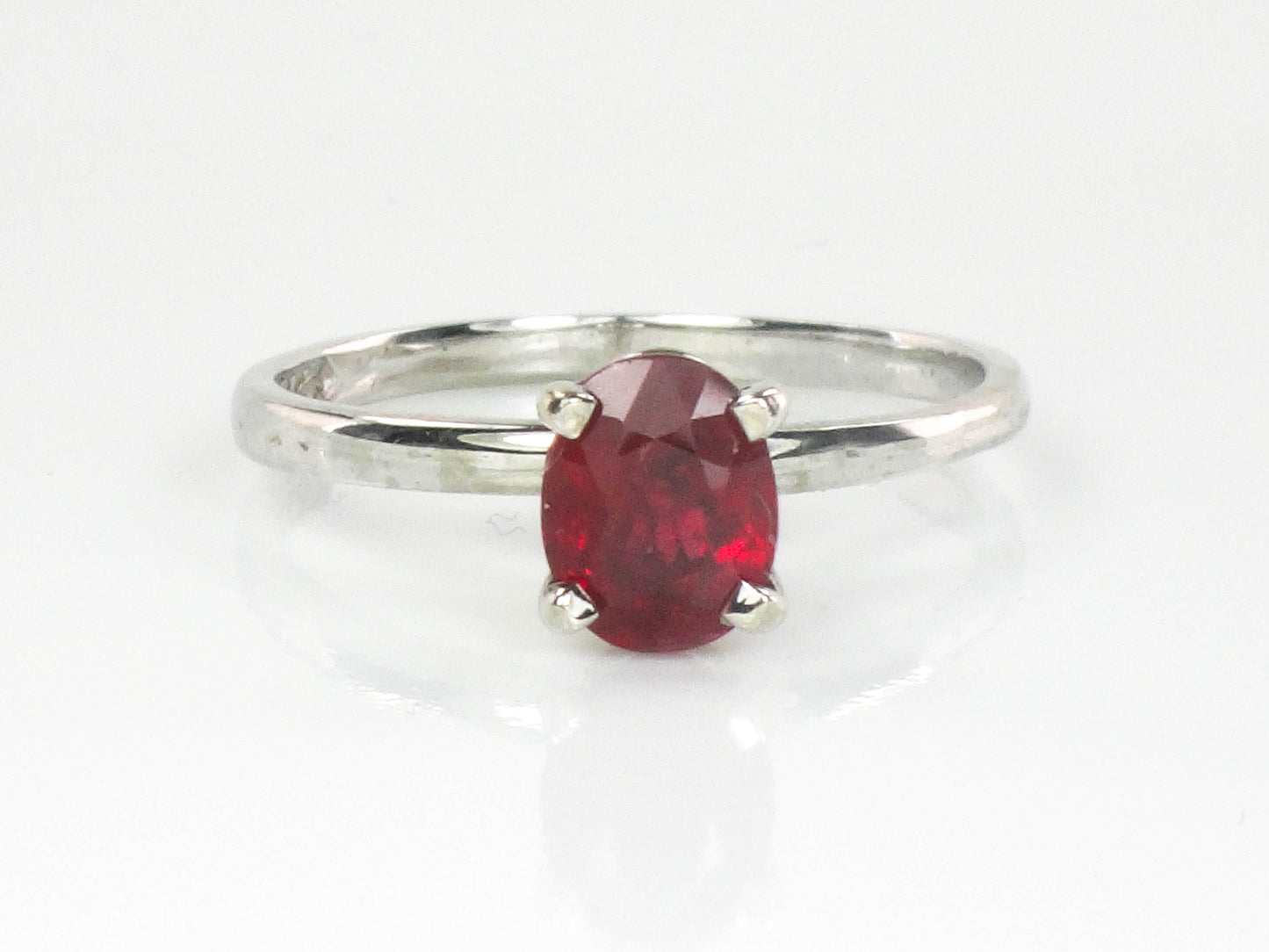 Estate 18k White Gold Oval Cut Ruby Solitaire Ring, Approx. 1.5 Carat Ruby Engagement Ring Size 9