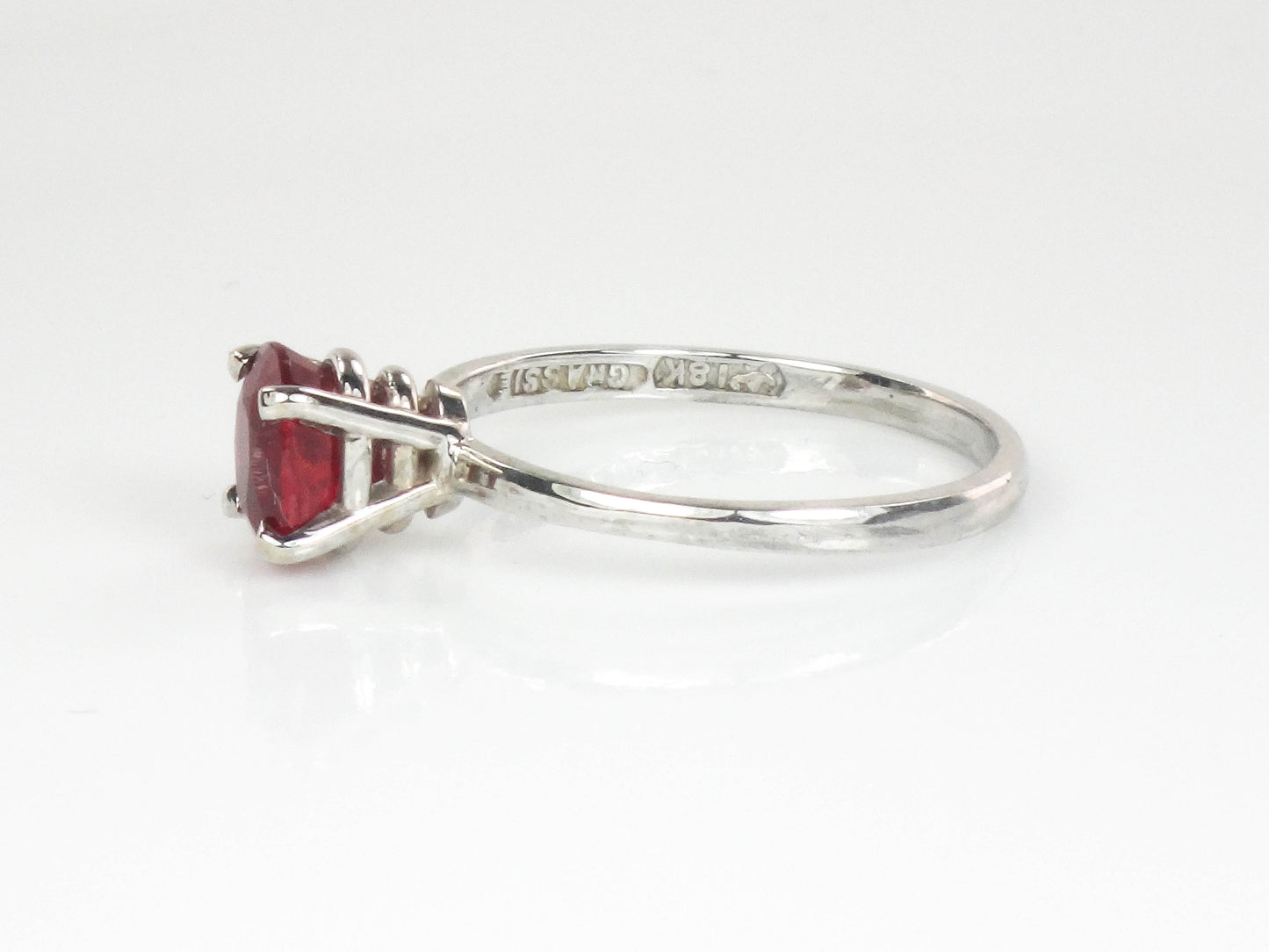 Estate 18k White Gold Oval Cut Ruby Solitaire Ring, Approx. 1.5 Carat Ruby Engagement Ring Size 9