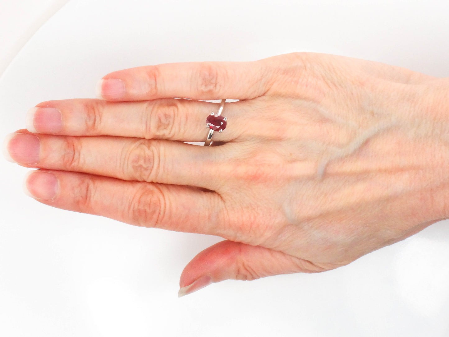 Estate 18k White Gold Oval Cut Ruby Solitaire Ring, Approx. 1.5 Carat Ruby Engagement Ring Size 9