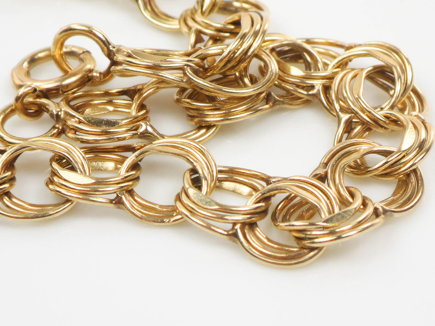 Vintage Solid 14k Yellow Gold Triple Round Link Charm Bracelet 7.25"