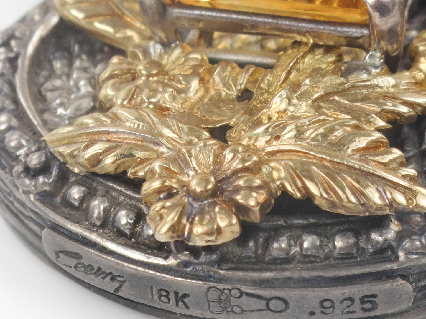 Estate 18k Gold and Sterling Silver Multi-Strand Citrine Necklace with Floral Design and Removable Pendant 19" Designer Signed