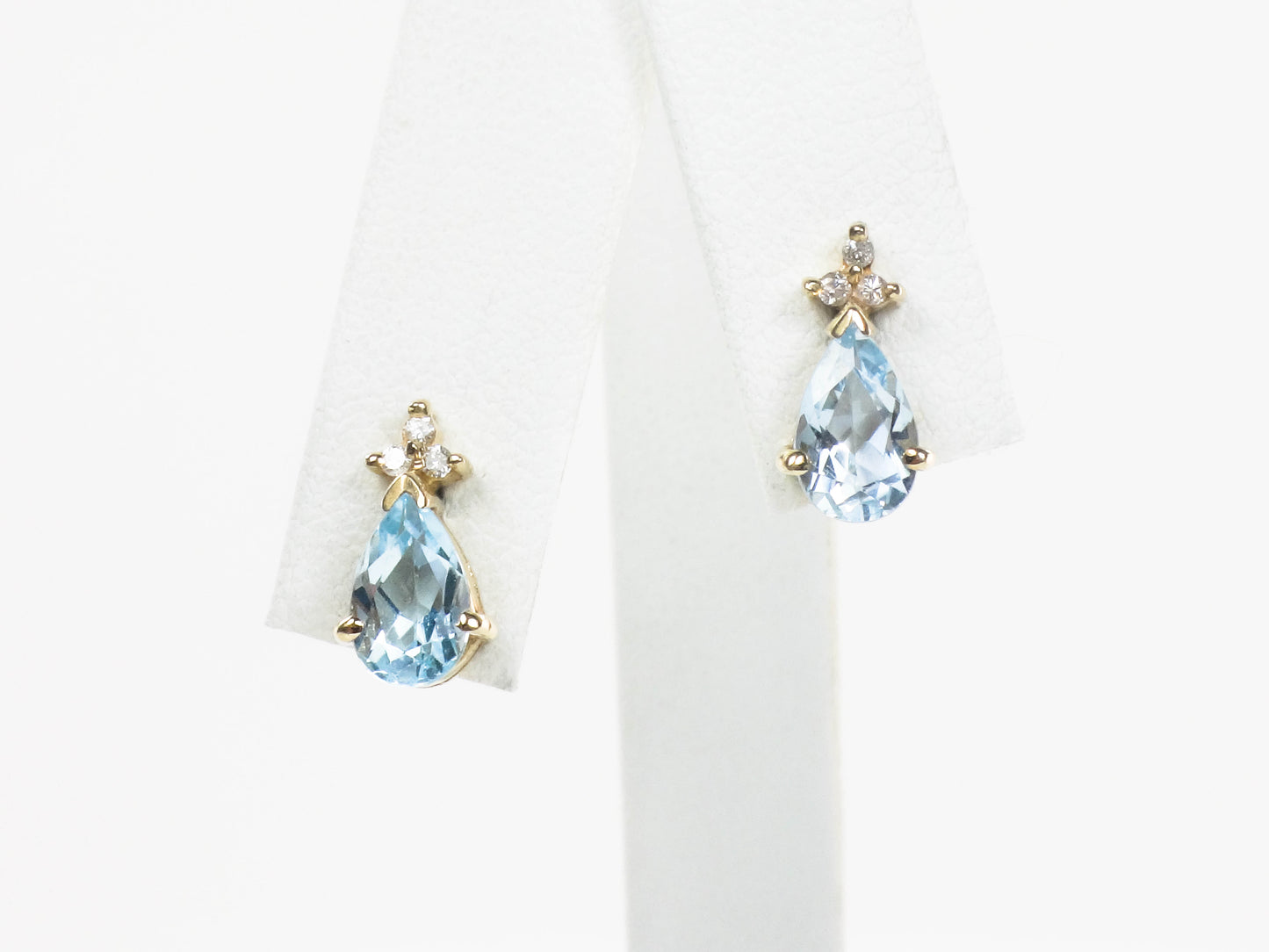 Estate 14k Yellow Gold Teardrop Cut Topaz and Diamond Stud Earrings