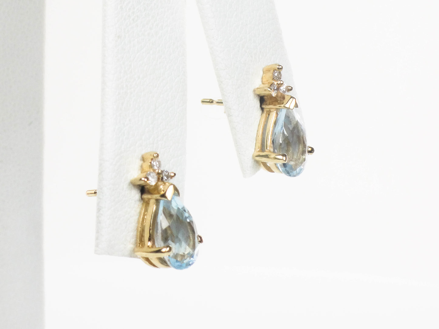 Estate 14k Yellow Gold Teardrop Cut Topaz and Diamond Stud Earrings