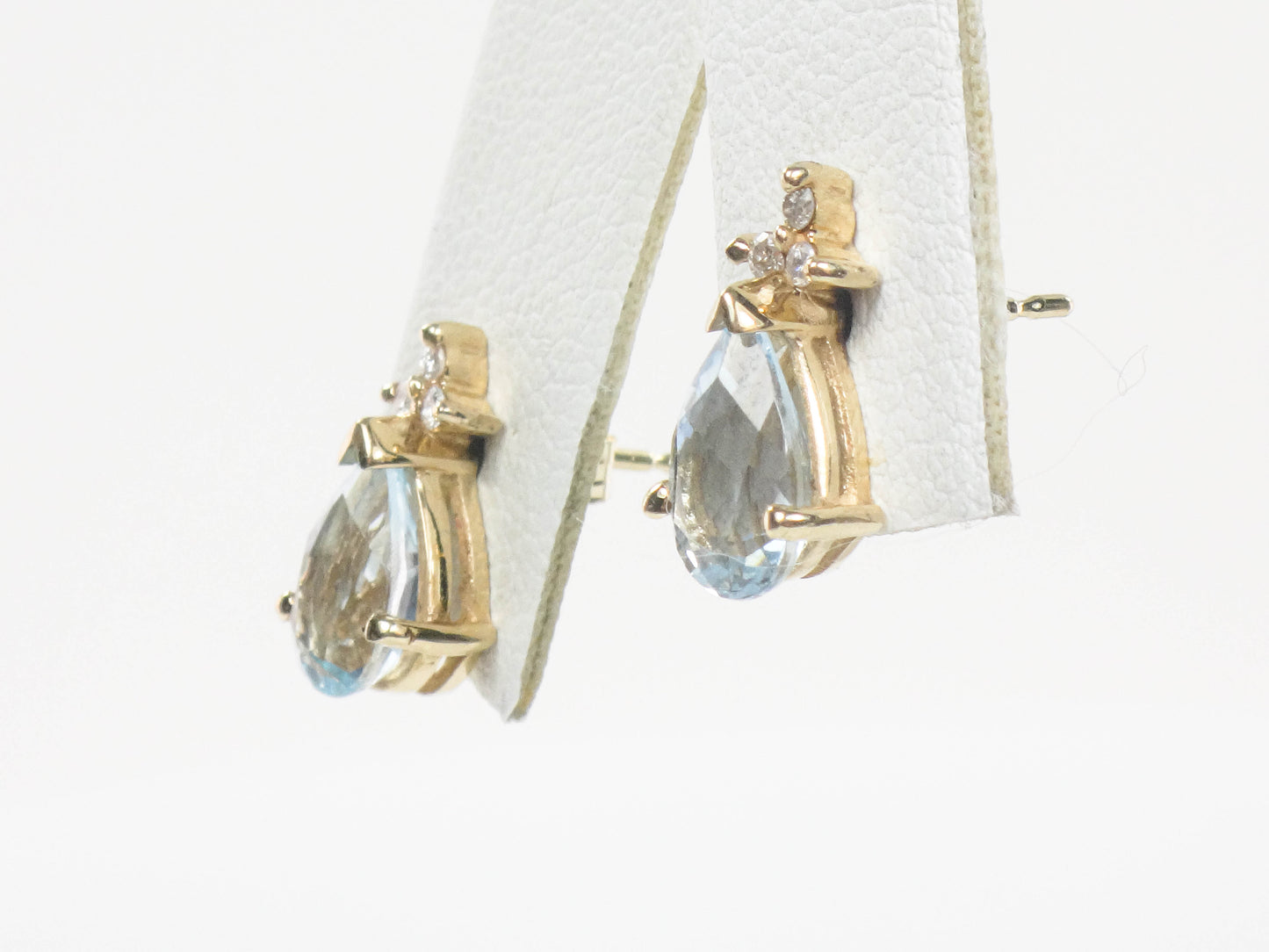 Estate 14k Yellow Gold Teardrop Cut Topaz and Diamond Stud Earrings