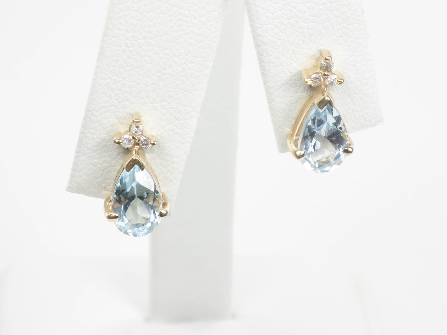 Estate 14k Yellow Gold Teardrop Cut Topaz and Diamond Stud Earrings