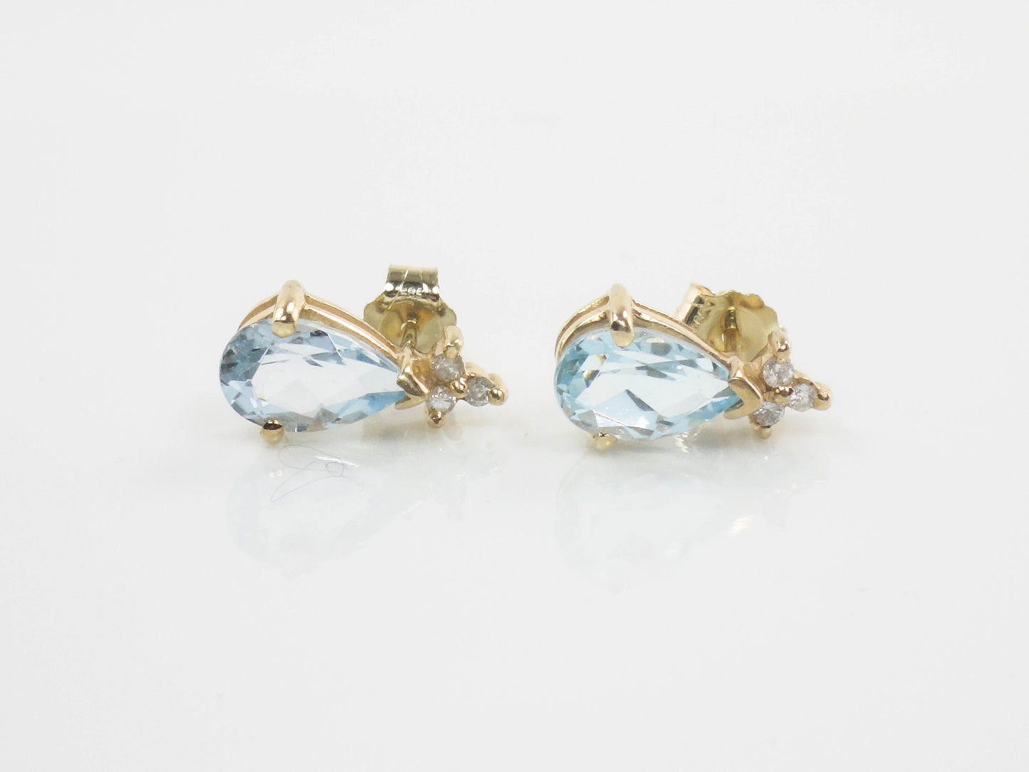 Estate 14k Yellow Gold Teardrop Cut Topaz and Diamond Stud Earrings