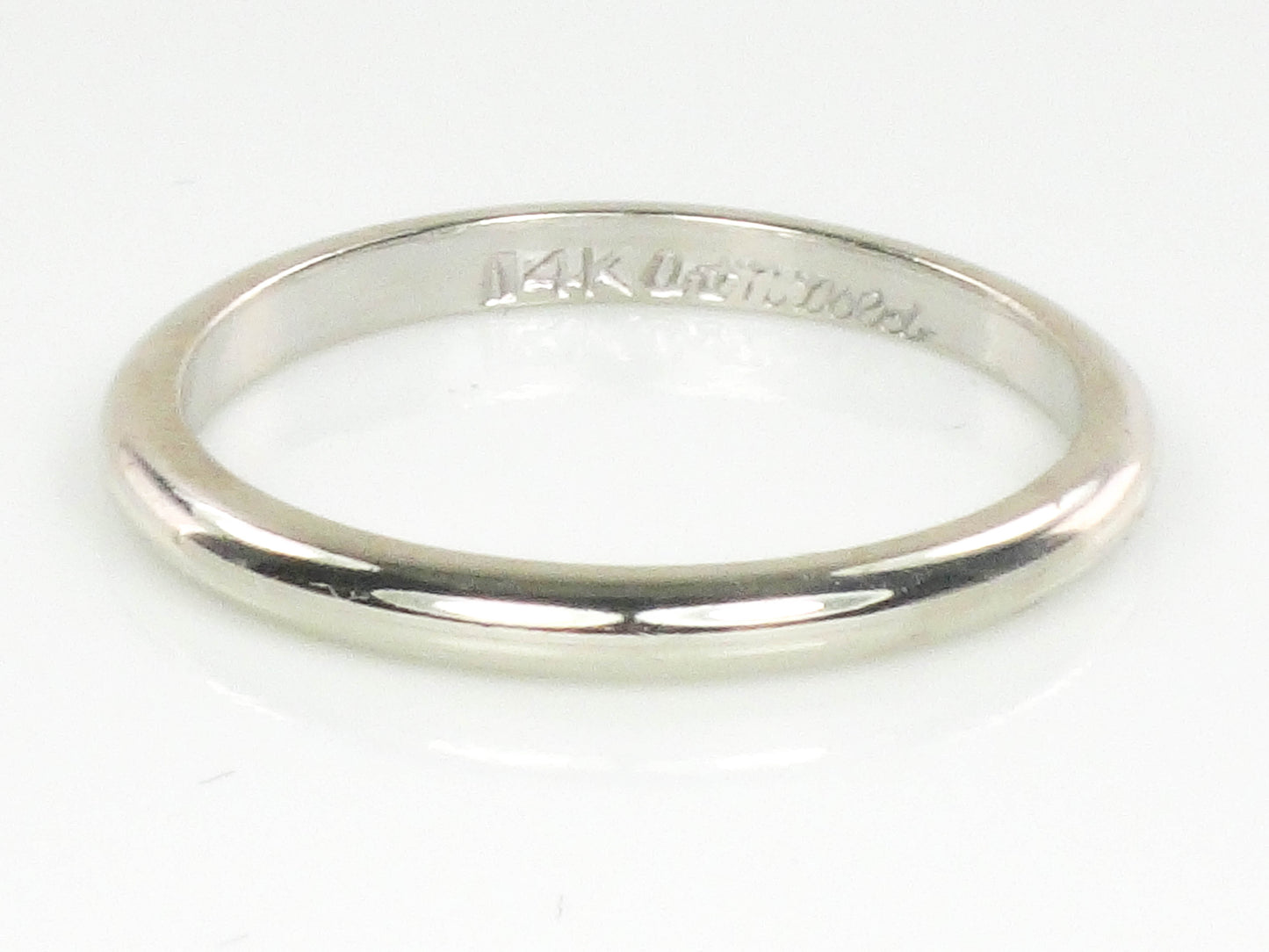 Vintage Thin Solid 14k White Gold Wedding Band, 2 MM Stacking Ring, Size 6.75