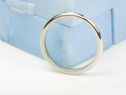 Vintage Thin Solid 14k White Gold Wedding Band, 2 MM Stacking Ring, Size 6.75