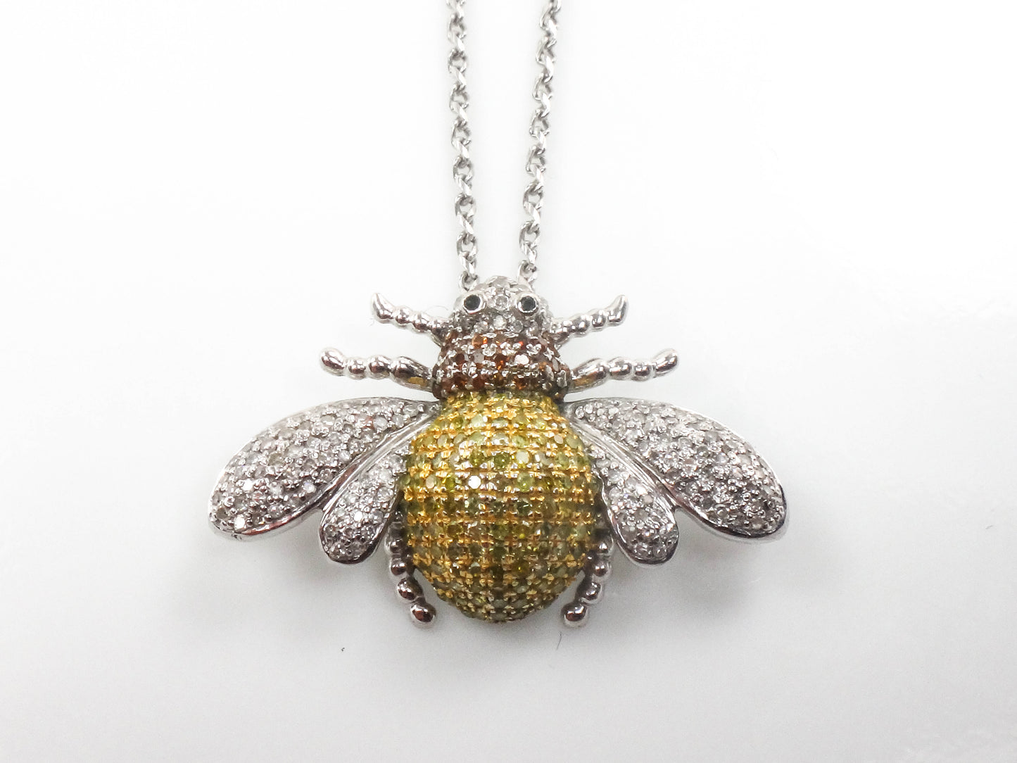 Vintage 14k Gold Diamond Bee Necklace, Large Jeweled Bumble Bee Pendant, Approx 1 Carat TDW